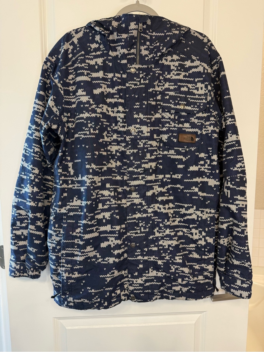 The North Face Blue Nordic Knit Print Ski Snow Jacket Men’s Medium